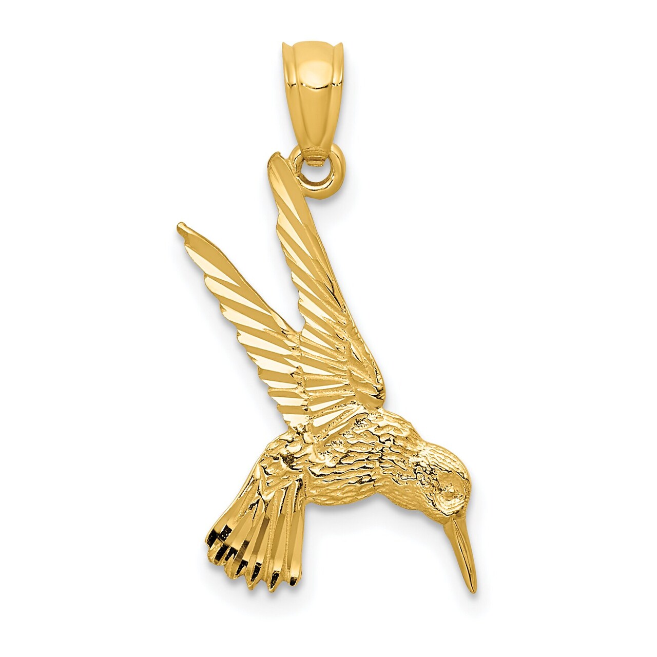 14K Yellow Gold Hummingbird Pendant Charm Jewelry 25mm x 13mm